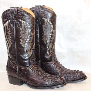 Rogers Boots + Cowboy Boots + Crocodilian-Pattern Leather + Dark Brown + Size 11